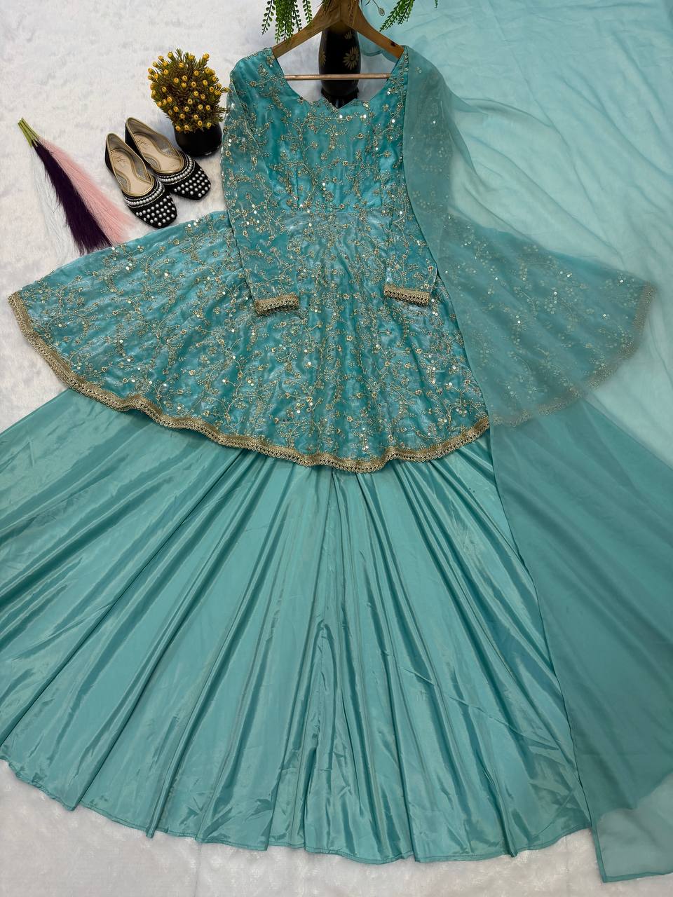 Regal Sea Green Flared Wedding Suit